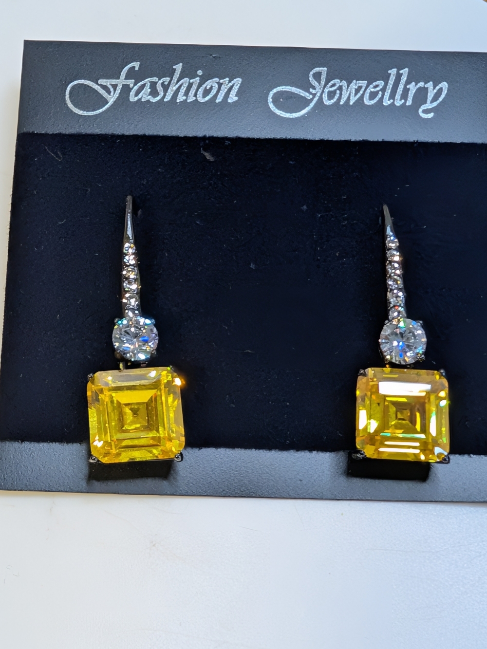 Topaz CZ Drop Earrings Black Stainless Steel